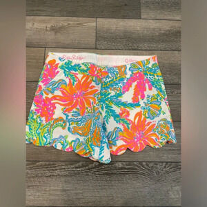 Lilly Pulitzer Casa Marina Buttercup Shorts Scallop Hem Floral Water Reef Sz 0